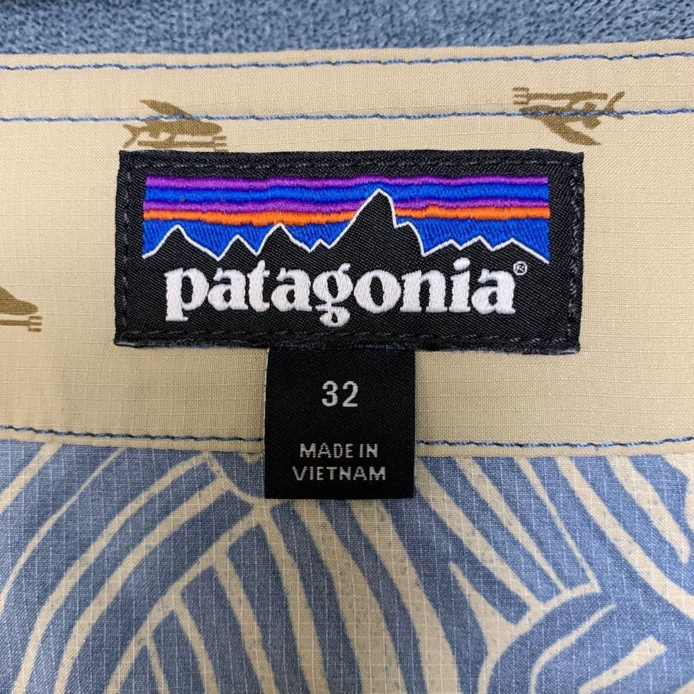Patagonia Wavefarer Board Shorts Mens 32 Yellow Blue Waves Drawstring Summer - Picture 15 of 15